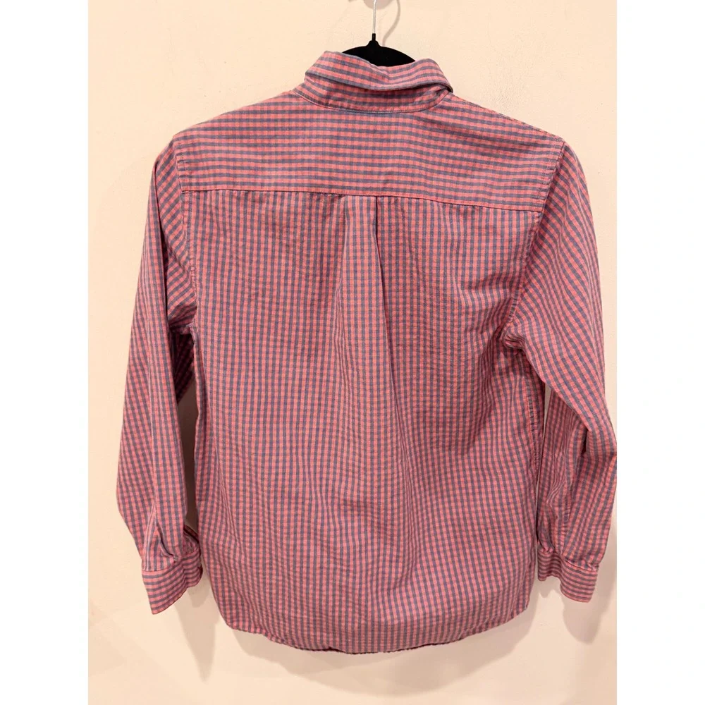 Vineyard Vines Boys Gingham Whale Shirt Red Blue Button Down M 12-14 3W001157